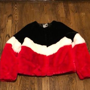 Apparis Faux Fur Coat M Red, White, Black